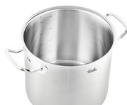 Hoher Kochtopf aus Metall, 24 cm, mit Messskala innen und seitlichen Griffen, Ansicht von oben