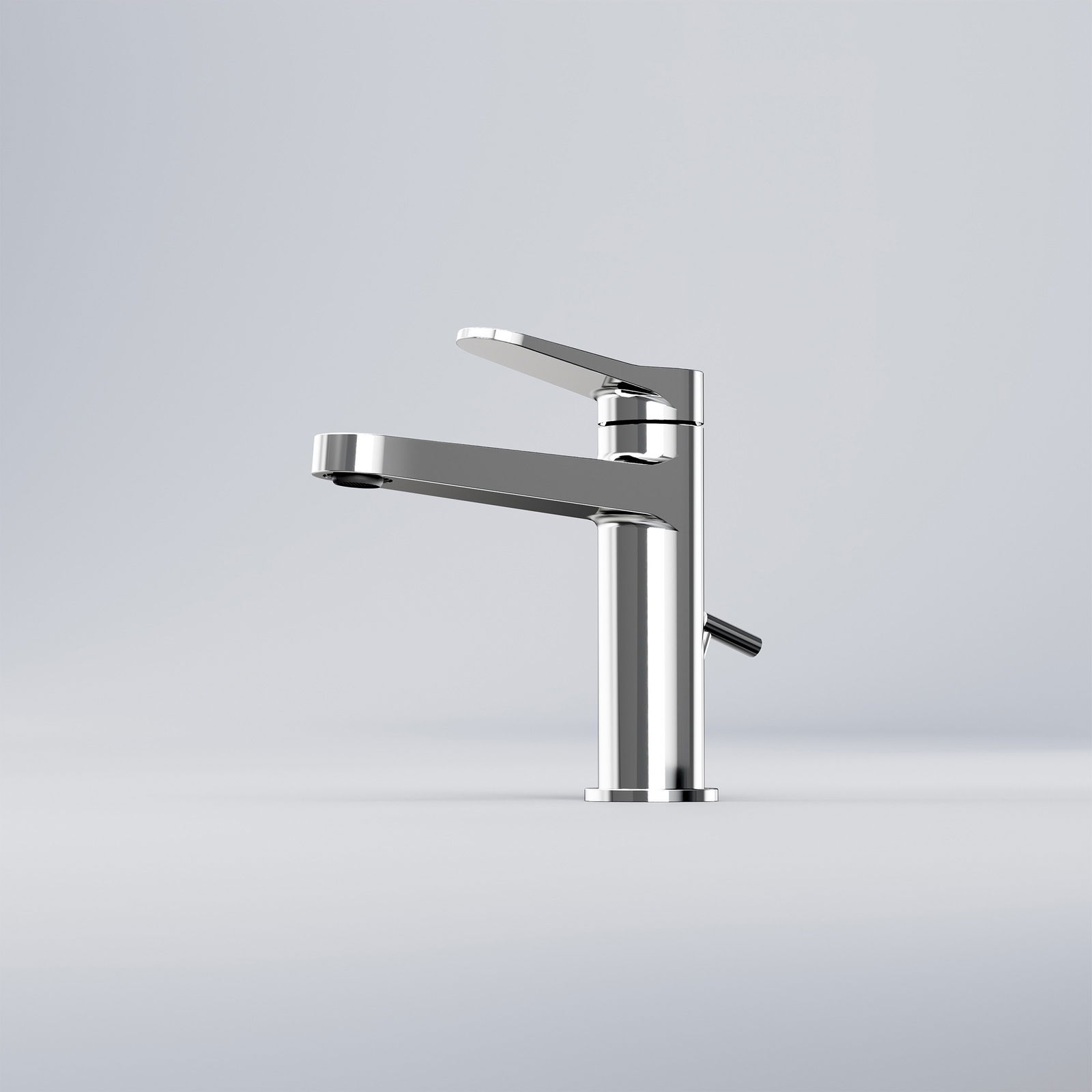 Zurbrüggen Waschtisch-Einhebelmischer 340 Moderner Waschtisch-Einhebelmischer aus Chrom in seitlicher Perspektive