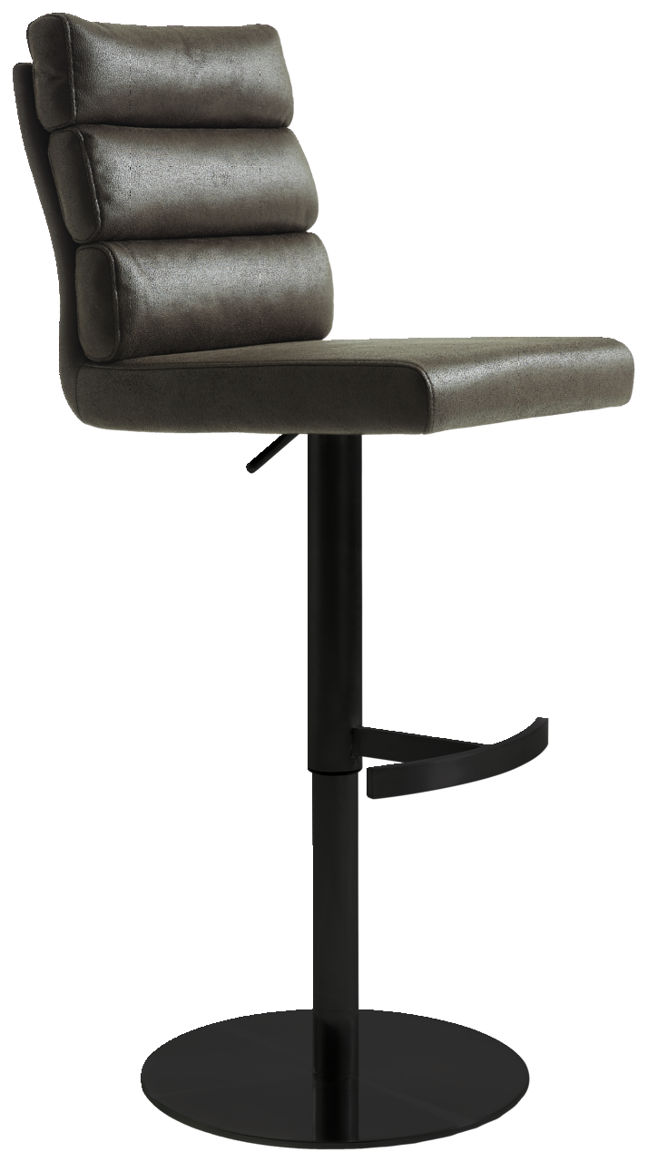Moderner Barhocker mit gepolsterter Rückenlehne und Sitzfläche, seitliche Perspektive