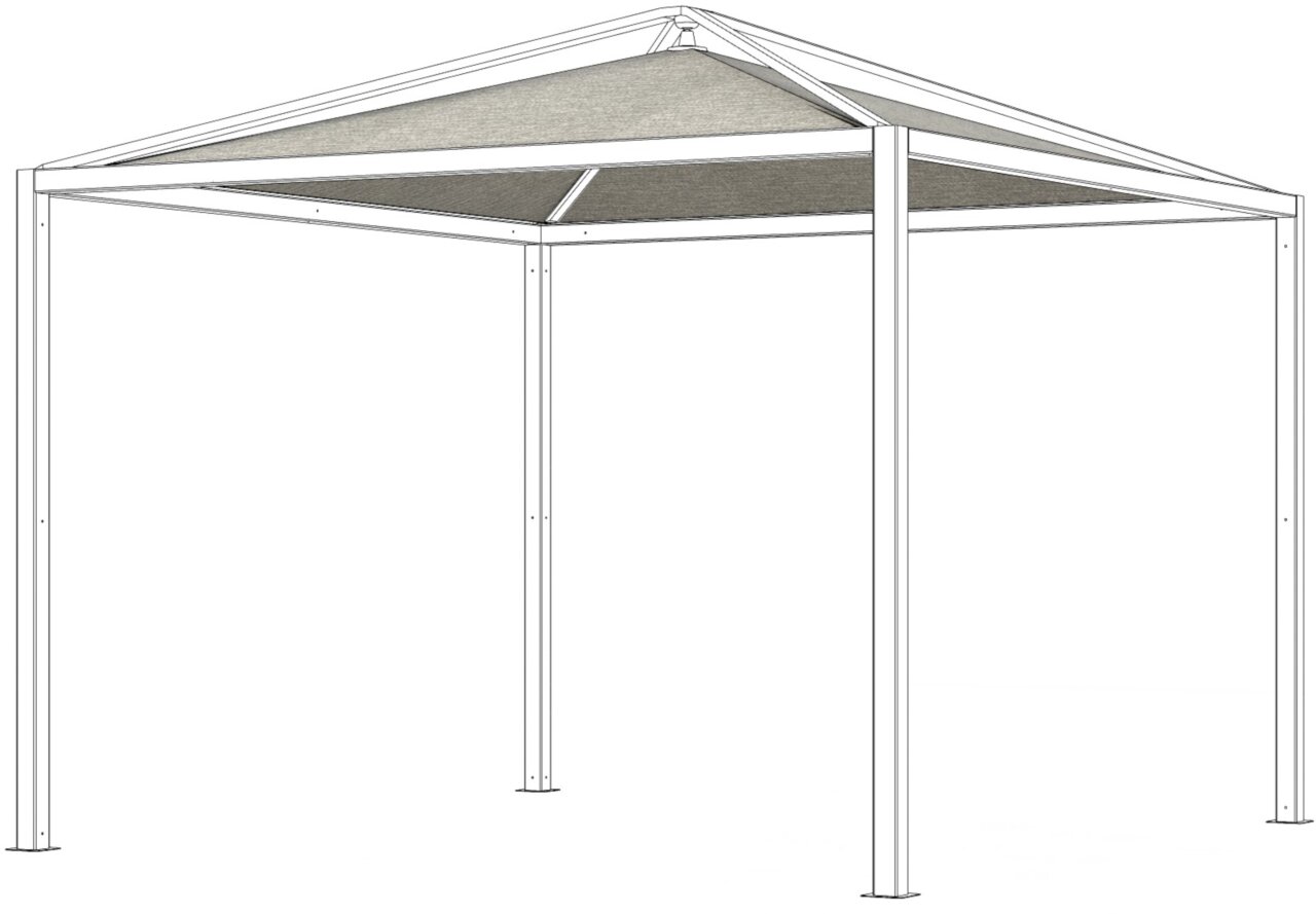 Siena Garden Pagode Dachbezug Seitenansicht eines Pagodenzeltes mit Dachbezug, Metallrahmen und vier Stützen.
