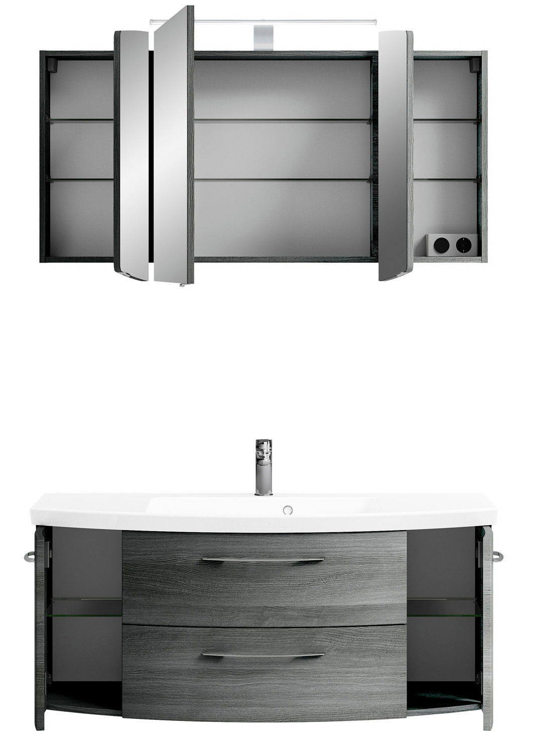 Pelipal Badkombination CASSCA SPRINT Badezimmerschrank-Kombination mit Spiegelschrank und Waschbecken, Frontalansicht