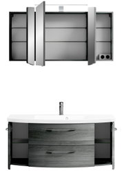 Badezimmerschrank-Kombination mit Spiegelschrank und Waschbecken, Frontalansicht