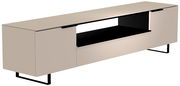 Modernes XL TV-Lowboard in Beige mit schwarzem offenen Fach, seitlicher Perspektive