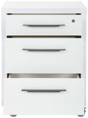 Weißer Rollcontainer mit drei Schubladen, Frontansicht