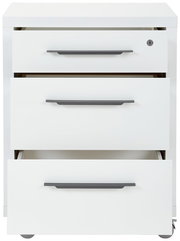 Weißer Rollcontainer mit drei Schubladen, Frontansicht