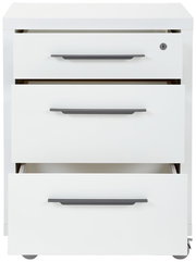 Weißer Rollcontainer mit drei Schubladen, Frontansicht