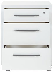 Weißer Rollcontainer mit drei Schubladen, Frontansicht