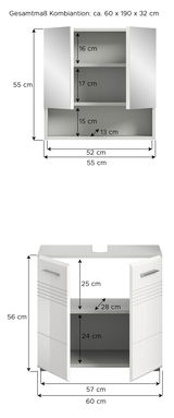Badezimmerschrank-Kombination mit Spiegelschrank und Unterschrank, Gesamtmaße ca. 60 x 190 x 32 cm, Frontansicht