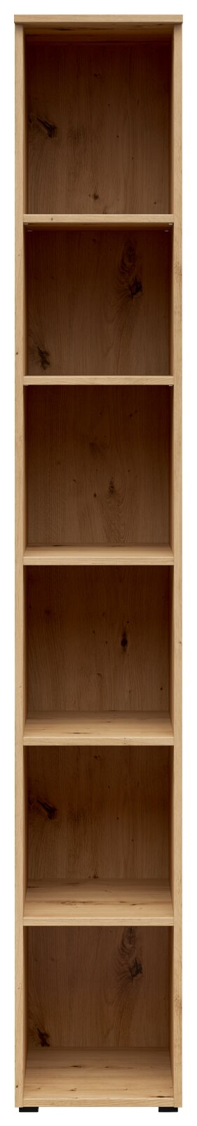 Holzregal mit fünf offenen Fächern, frontale Ansicht