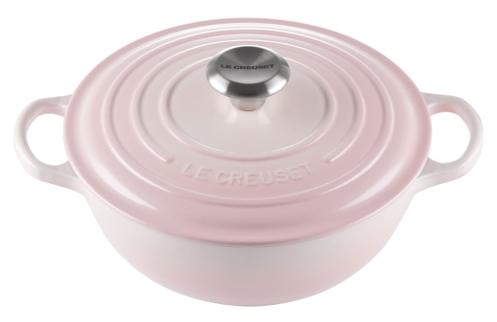 Rosa gusseiserner Topf La Marmite 24cm von oben mit zwei Griffen und Edelstahlknauf