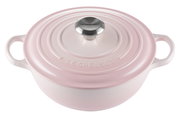 Rosa gusseiserner Topf La Marmite 24cm von oben mit zwei Griffen und Edelstahlknauf