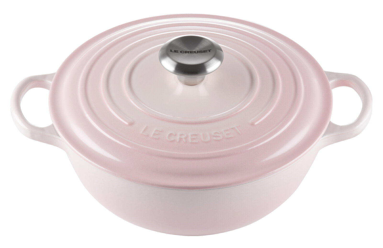 Rosa gusseiserner Topf La Marmite 24cm von oben mit zwei Griffen und Edelstahlknauf