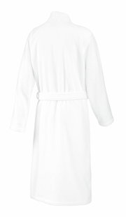 Rückansicht eines weißen Herren-Kimonos in Größe 46/48 mit Gürtel.