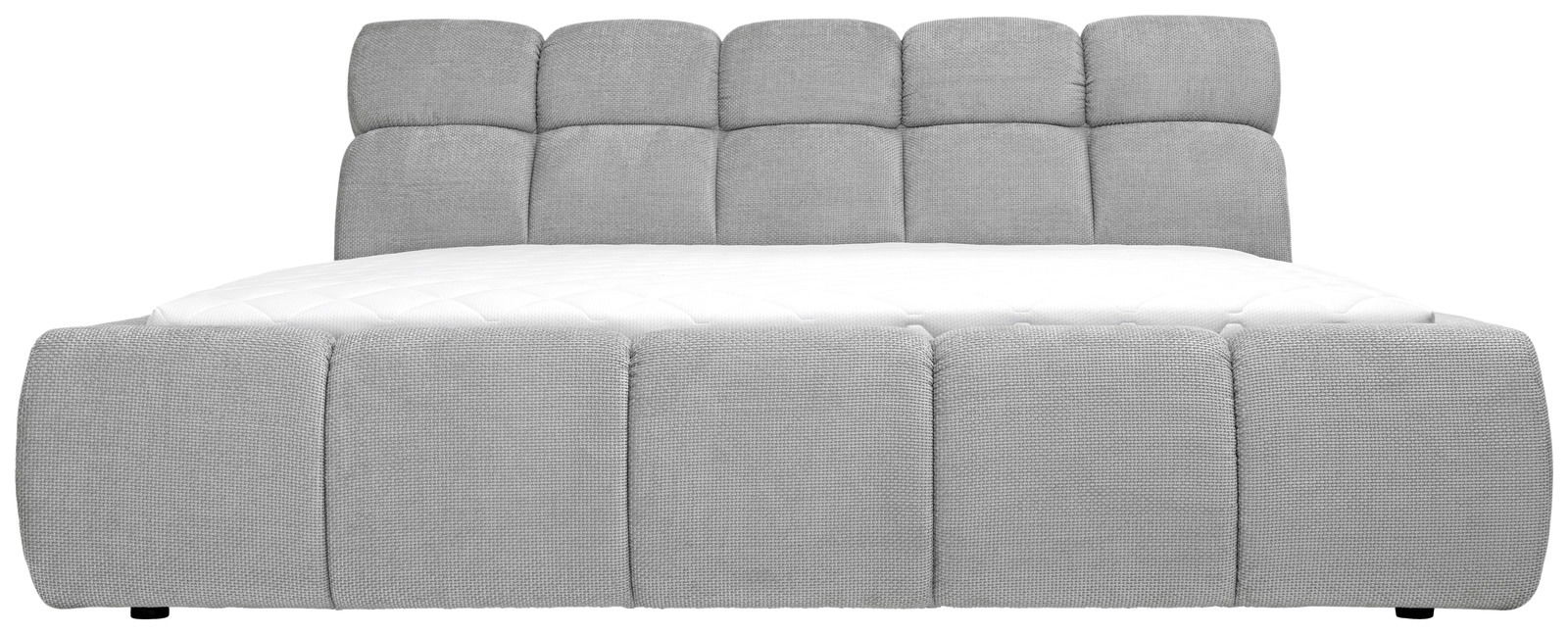 Graues Polsterbett mit gestepptem Kopfteil, Frontalansicht