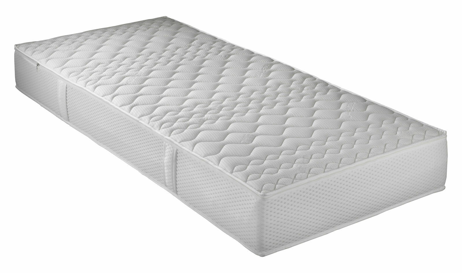 Taschenfederkernmatratze in seitlicher Perspektive mit gestepptem Oberflächenmuster