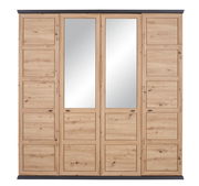 4-türiger Drehtürenschrank aus Holz mit zwei Spiegeltüren in der Mitte, Frontalansicht