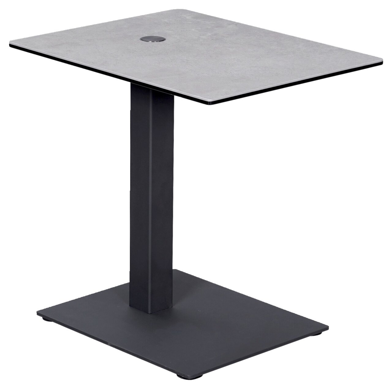 Dieter Knoll Beistelltisch MILANO Moderner Beistelltisch mit quadratischer grauer Tischplatte und schwarzem Metallgestell, seitliche Perspektive