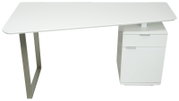 Modern wit bureau met metalen poot en ingebouwde kast, zijaanzicht