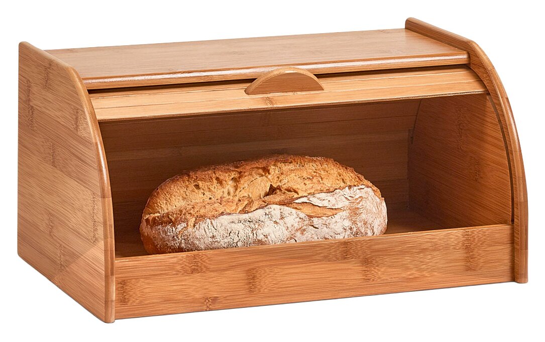 Zeller Present Rollbrotkasten Rollbrotkasten aus Holz mit einem Laib Brot, seitliche Perspektive