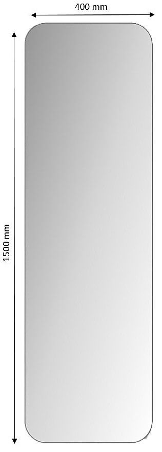 Rechteckiger Spiegel mit abgerundeten Ecken, Maße 150x40 cm, frontal abgebildet.