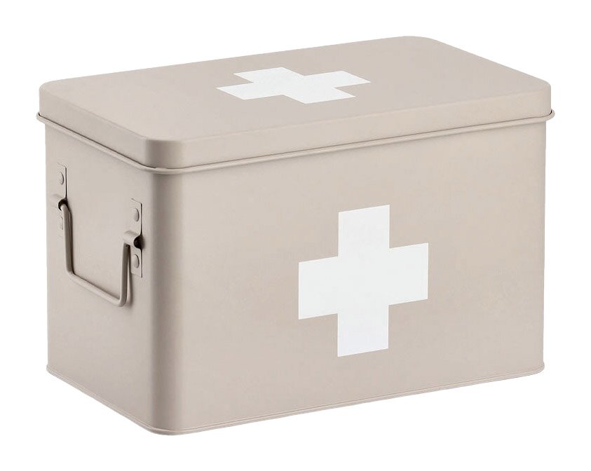 Zeller Present Medizinbox Beige Medizinbox mit weißem Kreuz, seitliche Perspektive