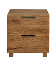 Nachtkommode aus Holz mit zwei Schubladen, frontale Ansicht