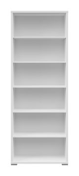 Weißes Aktenregal mit sechs offenen Fächern, frontal betrachtet.