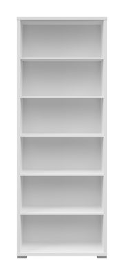 Weißes Aktenregal mit sechs offenen Fächern, frontal betrachtet.