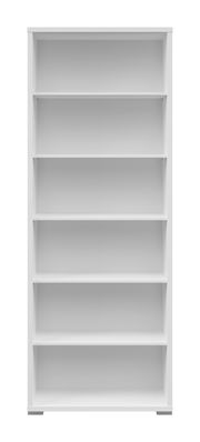 Weißes Aktenregal mit sechs offenen Fächern, frontal betrachtet.