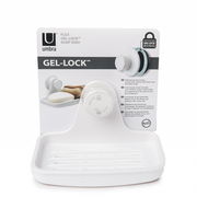 Weiße Seifenschale mit patentierter Gel-Lock-Technologie, Vorderansicht