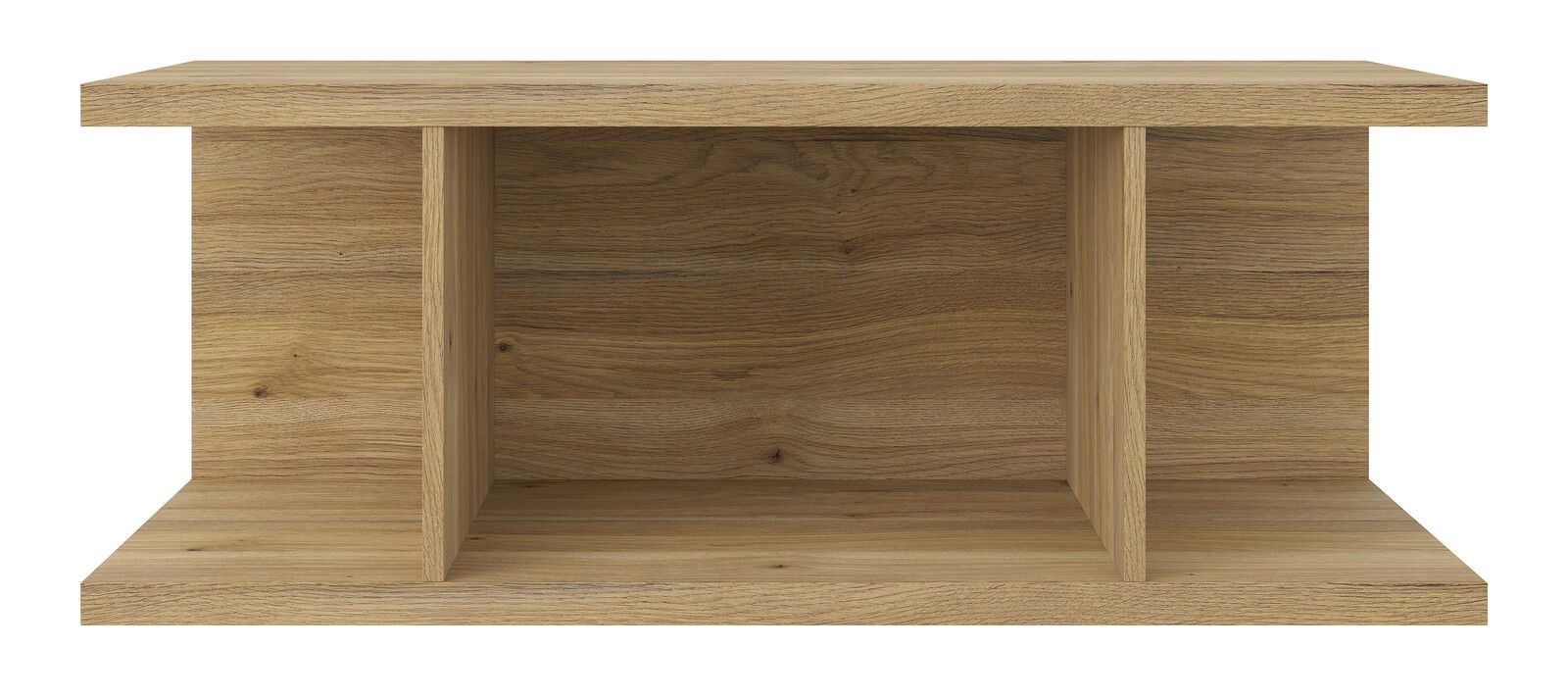 Holz-Aufsatzregal mit zwei vertikalen Trennwänden, frontale Ansicht