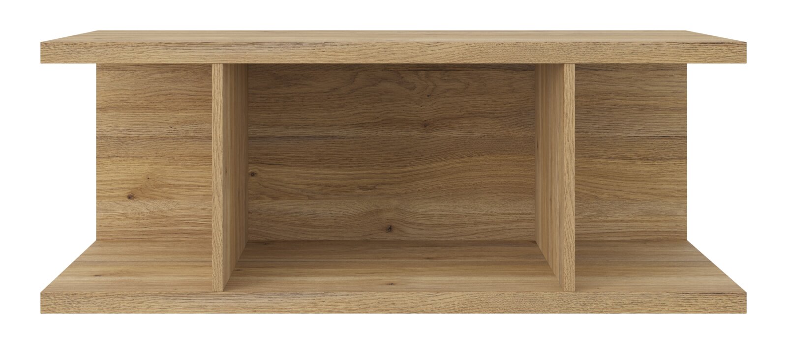 Holz-Aufsatzregal mit zwei vertikalen Trennwänden, frontale Ansicht
