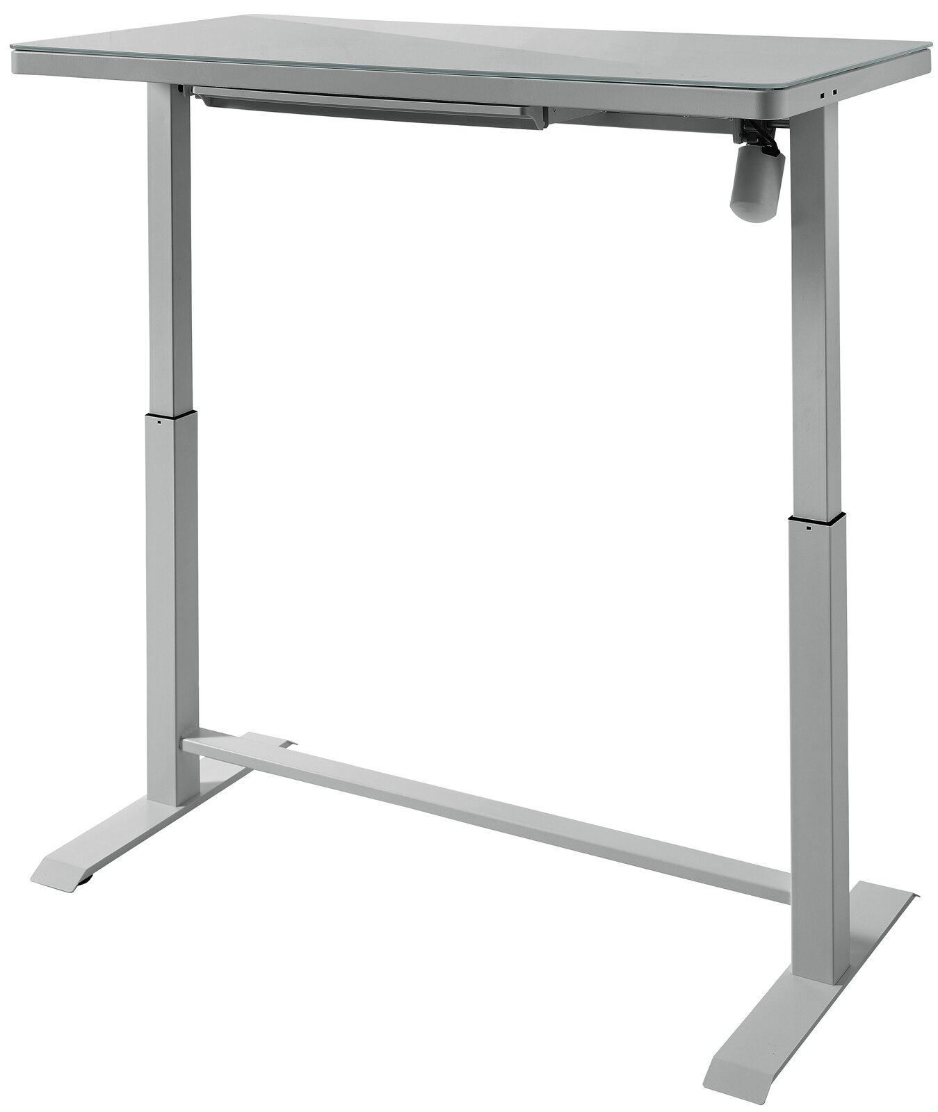 Moderner höhenverstellbarer E-Schreibtisch in seitlicher Perspektive