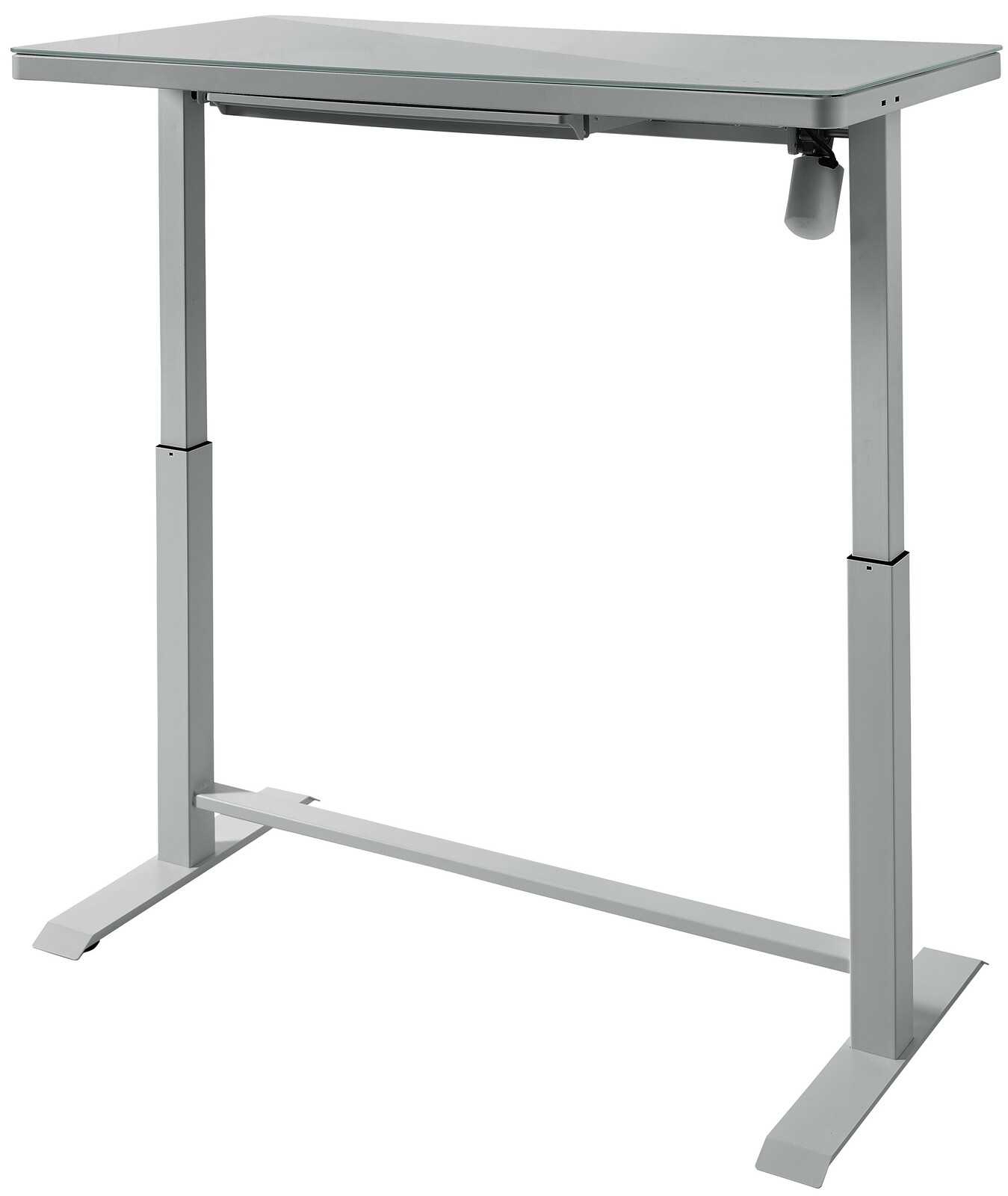Moderner höhenverstellbarer E-Schreibtisch in seitlicher Perspektive