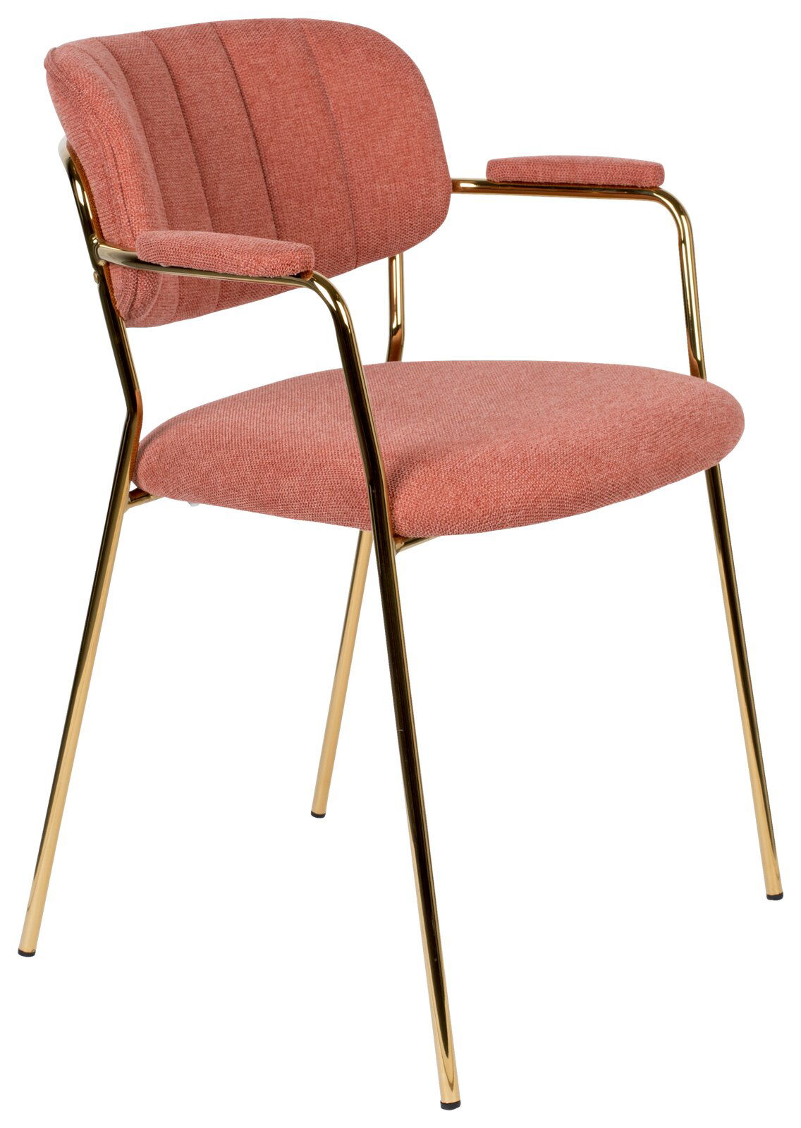 Z2 Armlehnenstuhl JOLIEN Roter Armlehnenstuhl mit goldenen Beinen, seitliche Perspektive