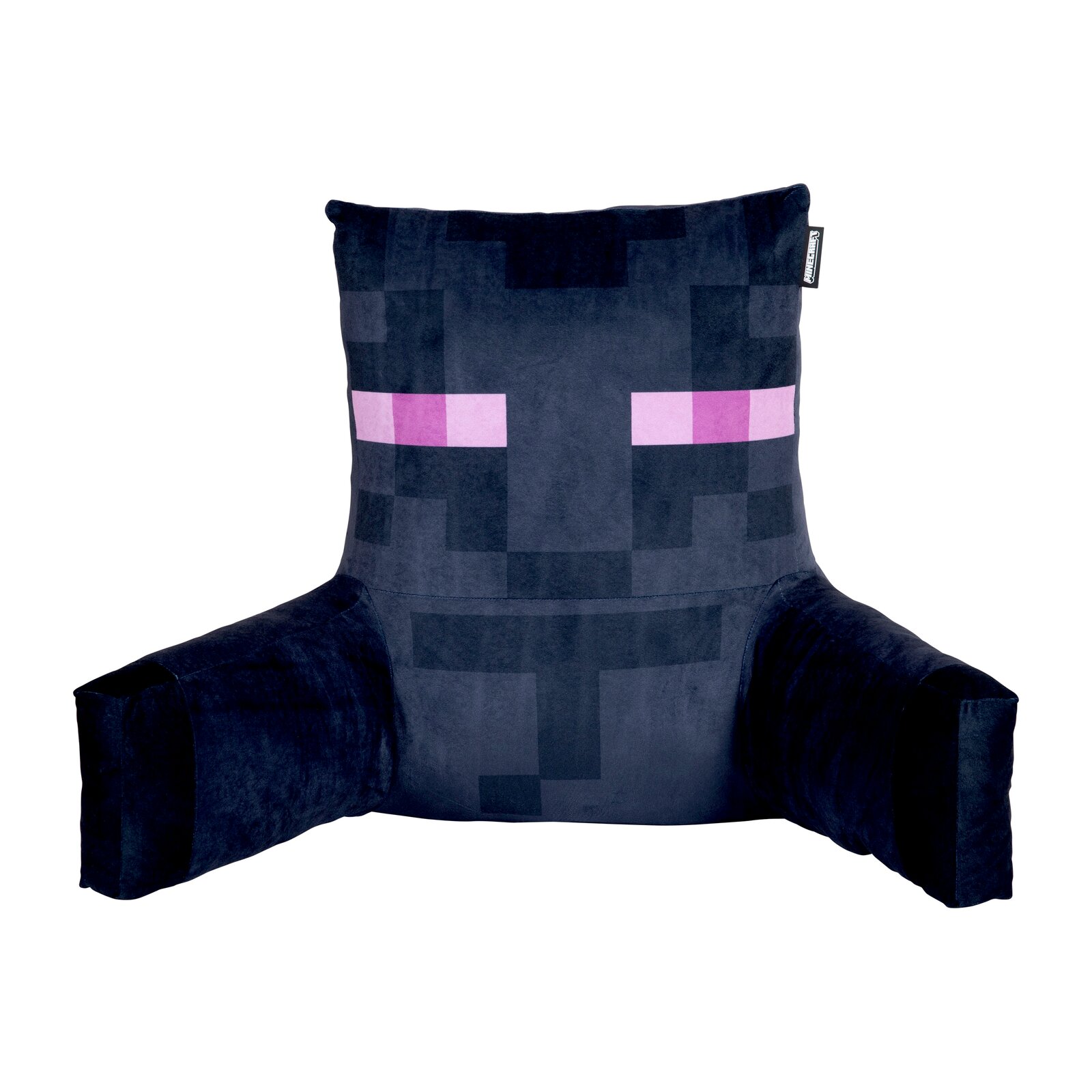 Minecraft Enderman Rückenlehnenkissen mit Armlehnen in Dunkelblau/Schwarz mit lila Augen, freigestellt auf weißem Hintergrund, Frontansicht