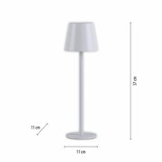 Akku-Tischleuchte EURIA in seitlicher Perspektive, 37 cm hoch, mit einem schlichten, modernen Design in Weiß.