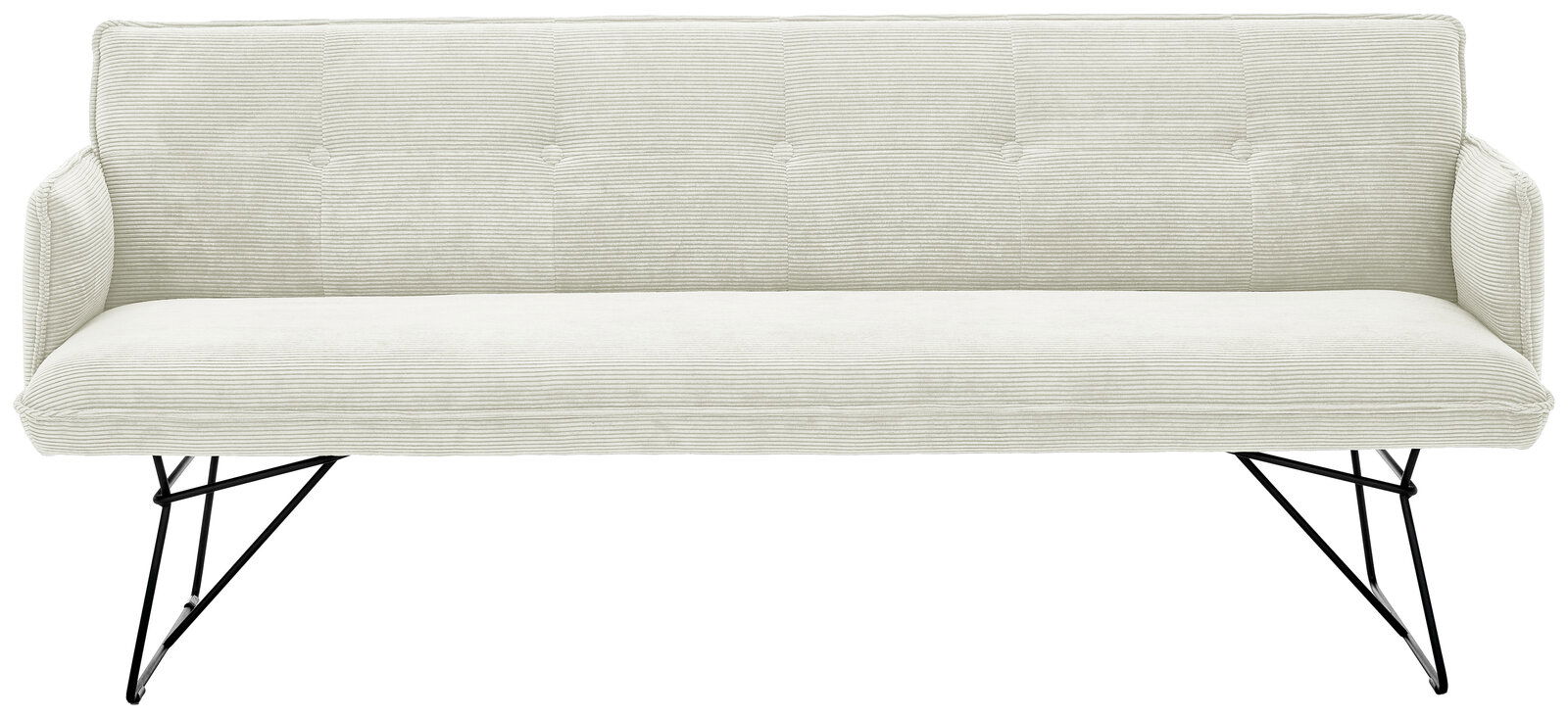 Zweisitzer-Sofa in hellem Stoff mit Metallbeinen, Frontalansicht