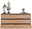Frontale Ansicht eines XL-Sideboards aus Holz mit offenen Schubladen, dekoriert mit zwei silbernen Blattskulpturen und einer Lampe auf einem Tablett.
