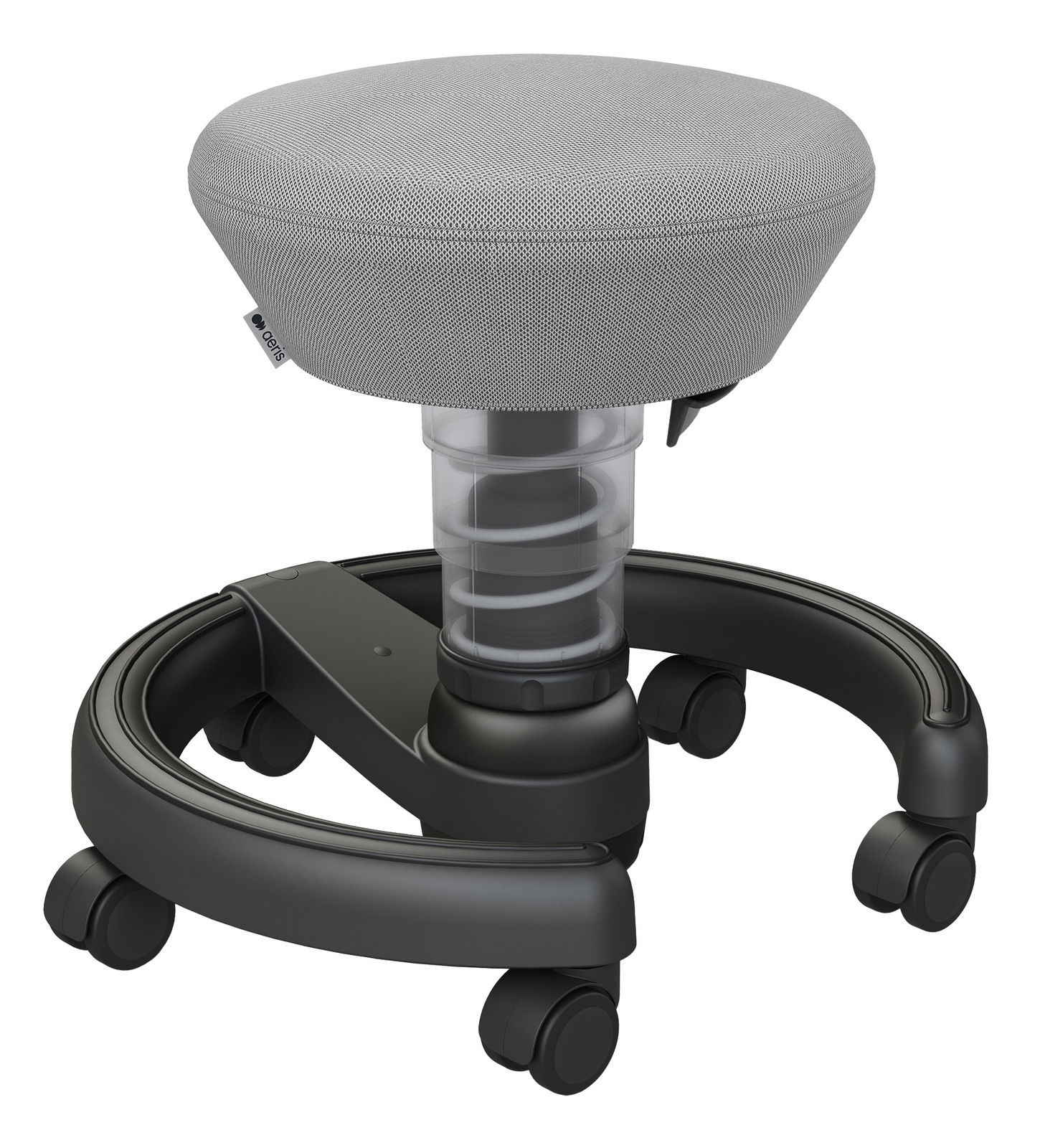 Grauer Sitzhocker für Kinder mit Rollen, seitliche Perspektive