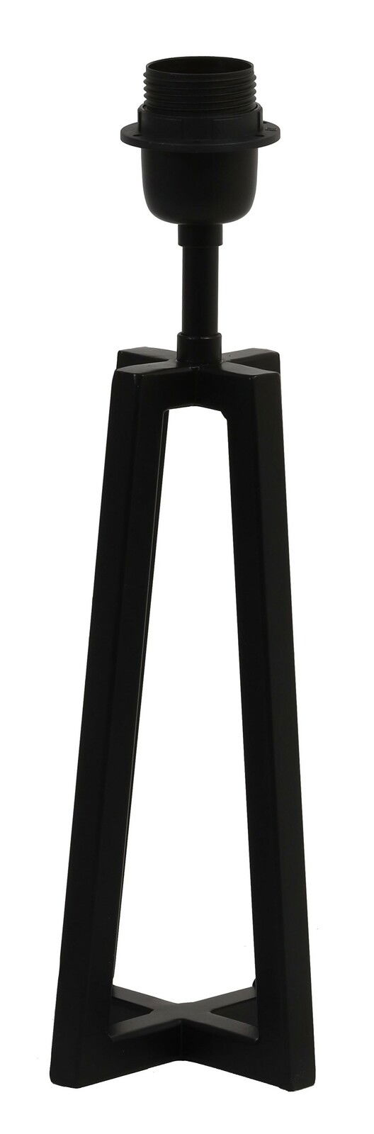 Schwarzer Lampenfuß in moderner, geometrischer Form, frontal abgebildet.