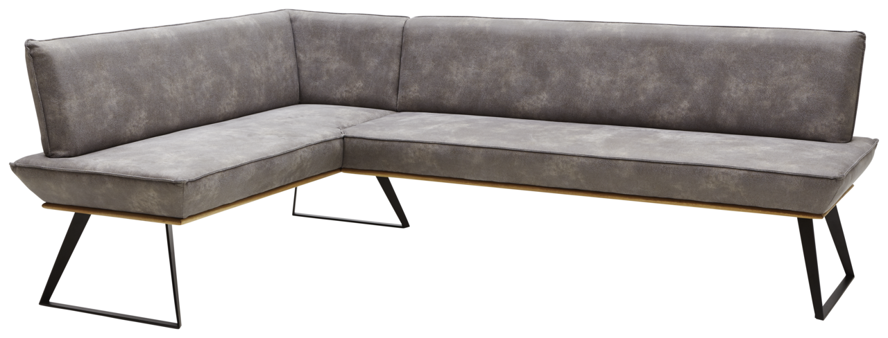 Voleo Eckbank MALIBU Graue Eckbank mit modernem Design, Metallbeinen und Polsterung, seitliche Perspektive