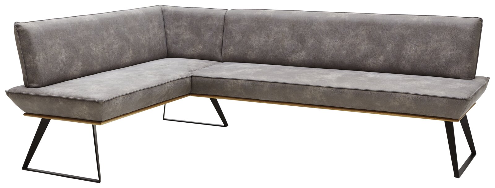 Voleo Eckbank MALIBU Graue Eckbank mit modernem Design, Metallbeinen und Polsterung, seitliche Perspektive