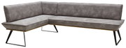 Graue Eckbank mit modernem Design, Metallbeinen und Polsterung, seitliche Perspektive
