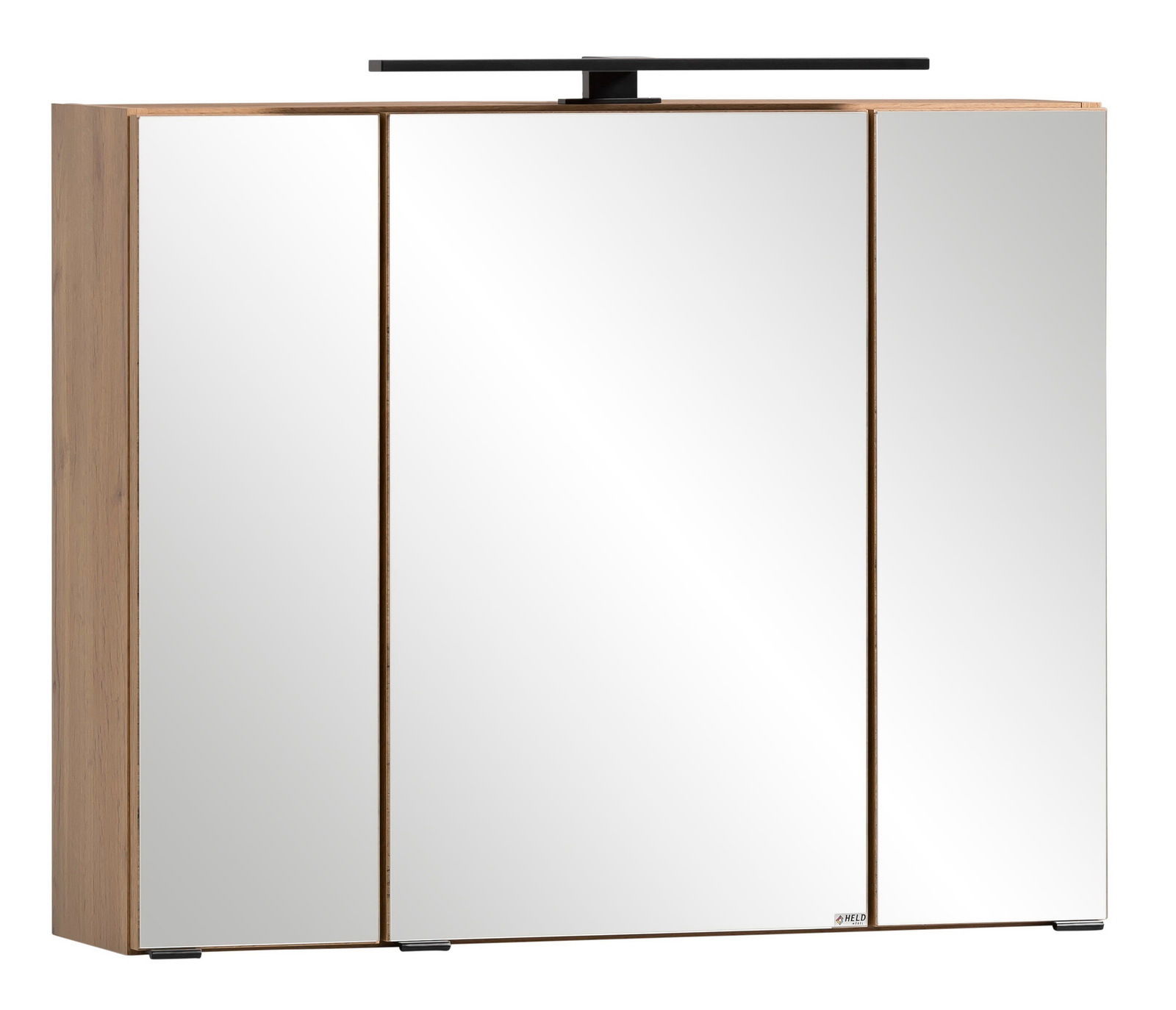 XORA Spiegelschrank MERAN Spiegelschrank mit drei Türen und Holzrahmen, frontale Ansicht