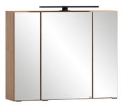 Spiegelschrank mit drei Türen und Holzrahmen, frontale Ansicht