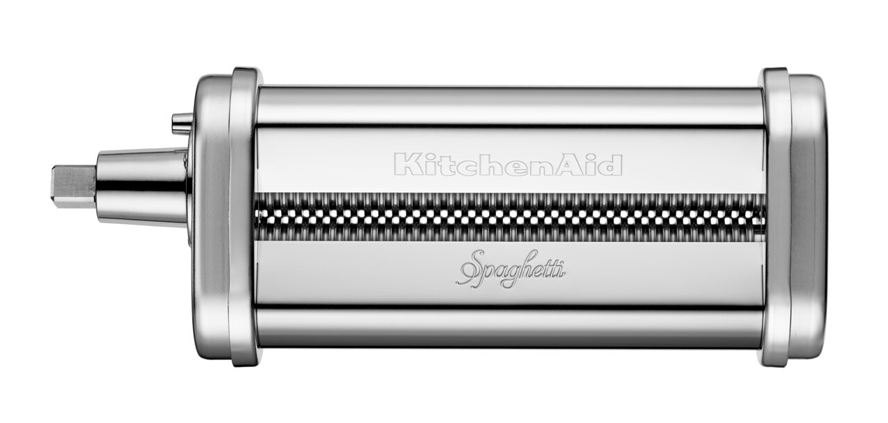 Nudelvorsatz aus Edelstahl mit drei Walzen, seitliche Ansicht