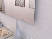 Moderner Wandspiegel in einem Raum mit Dekorationen, seitliche Perspektive