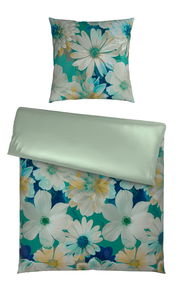 Wendebettwäsche 135x200cm mit floralem Muster in Blau- und Grüntönen, Draufsicht