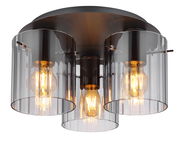 Moderne Deckenleuchte TULIVAR mit drei sichtbaren Glühbirnen und transparenten Glasschirmen, seitliche Perspektive